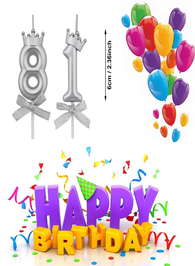 VSHILI 81 Birthday Candles, 81st Cake Candles, Silver Happy Birthday Number 81 Candles Cake Topper Decorations for Party Men Women - Image 2